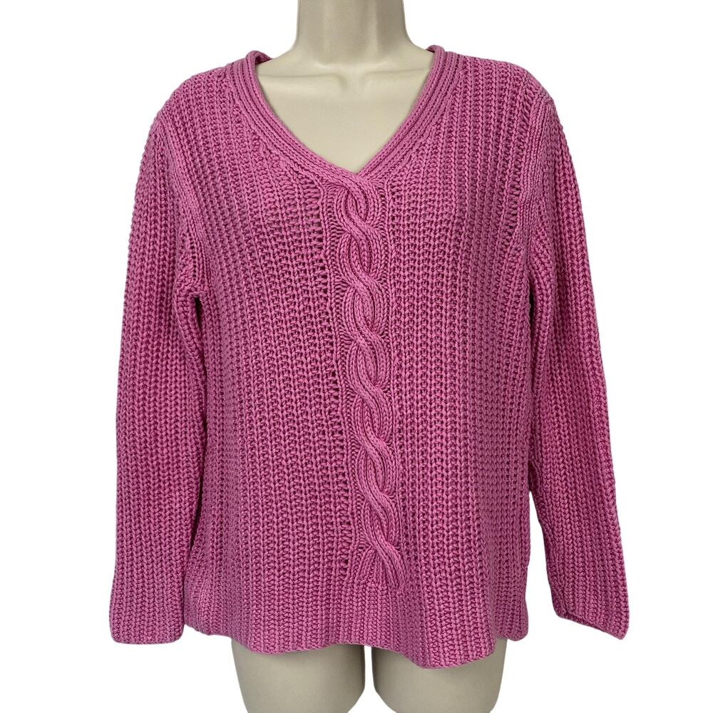 Vintage Neiman Marcus Silk Sweater Womens Large Hot Pink Shaker Cable Knit 90s